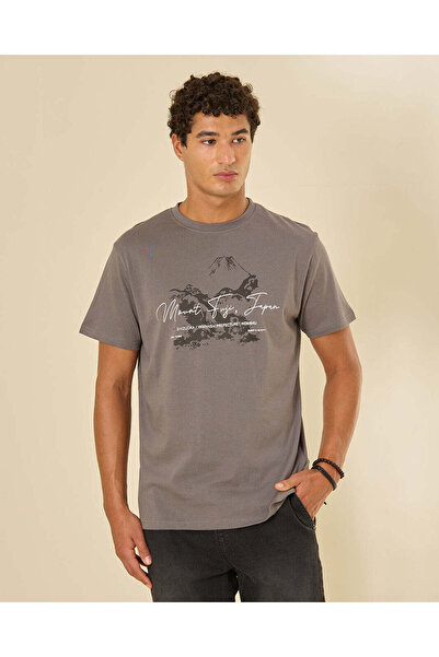 REDTAG Men Grey Graphic T-Shirt