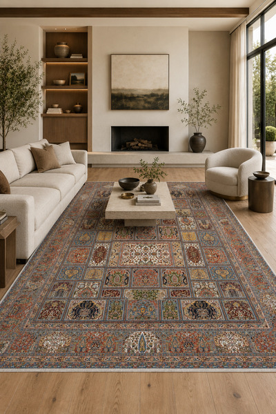 AŞİYAN HOME Lüks Salon Halısı Makinede Yıkanabilir Kaymaz Taban Halı