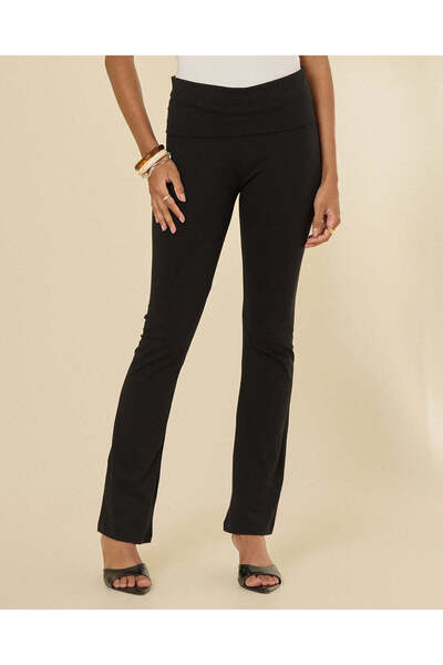 REDTAG Women Black Plain Fold-over Waist Legging