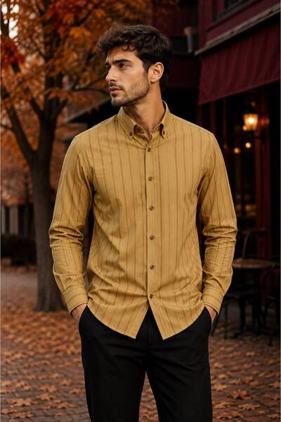 Genel Markalar Erkek Slim Fit Keten Gömlek 36,38,40,42,44 Bedenler İçin