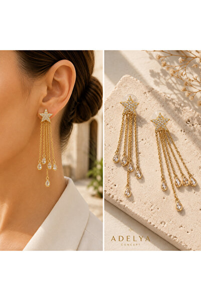ADELYA CONCEPT أقراط مرصعة بالأحجار الكريمة باللون الفضي/الذهبي مع تفاصيل على...