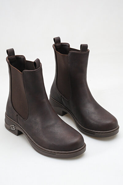 SENASTİL S150 Women's Brown Chelsea Boots with Elastic Sides, Minimalist Comf...
