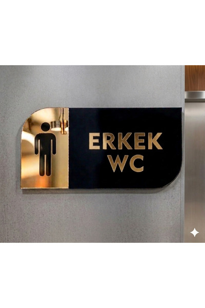 Ronson Erkek WC Kapı Tabelası | Kişiselleştirilebilir Siyah Pleksi Üzerine Go...