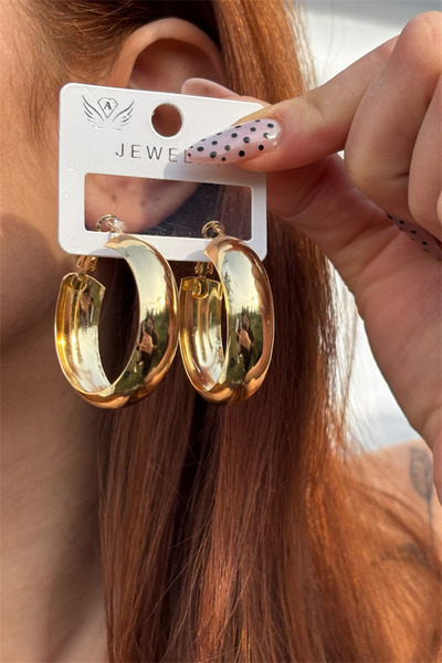 TAKIPORT Gold Color Curved Oval Hoop Women's Earrings