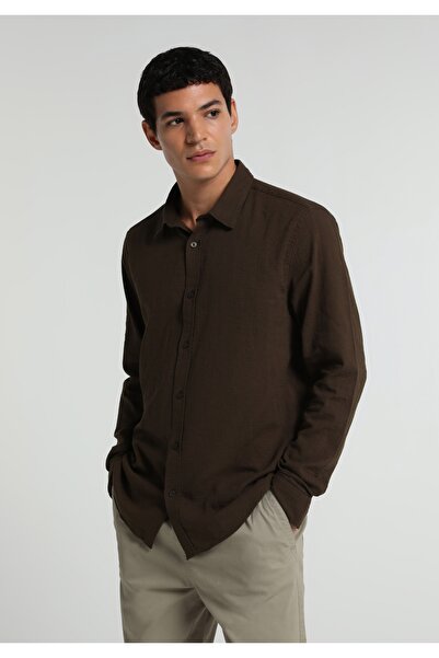 Colin's Regular Fit Shirt Neck Plain Men's Brown Long Sleeve Shirt