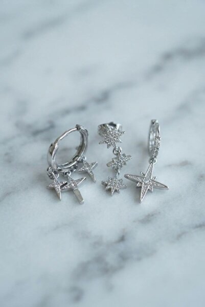 norsary Polar Star Model Silver Color 3-Piece Earring Set