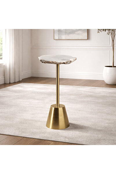 Sagebrook Home 23" Reykur Short Raw Agate Table, White/gold