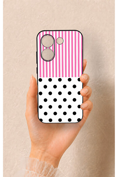 Vip Case Poco X8 Pro Uyumlu Pembe Çizgili Puantiye Desenli Silikon Kılıf