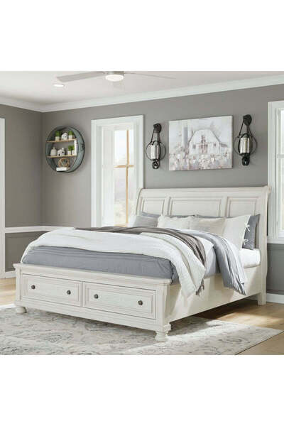 Ashley Furniture سرير روبينسديل كينج سليج مع مساحة تخزين