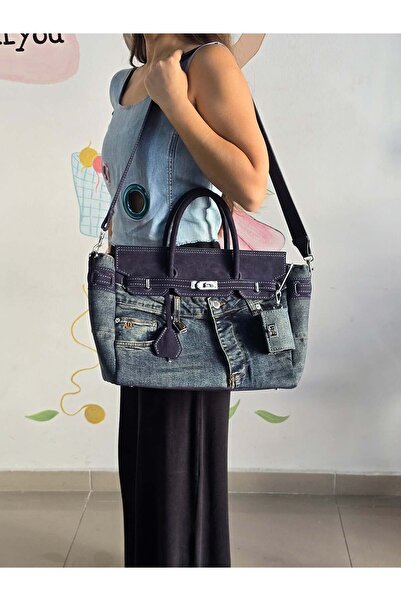 Desaryou Bag in Denim and Navy Blue Leather