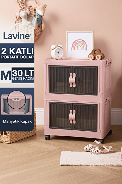 Lavine ”MEDIUM” 2 Katlı Portatif Tekerlekli Organizer Dolap Beyaz 30 LT Mıkna...