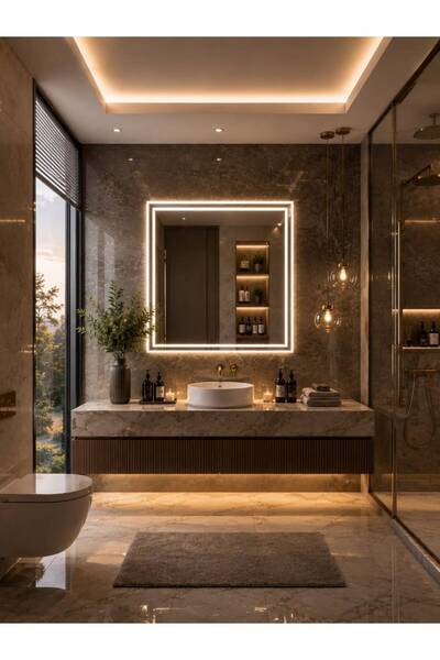 eagle mirror Vertex Kare LED Banyo Aynası Beyaz Işık Dokunmatik Sensörlü Prem...