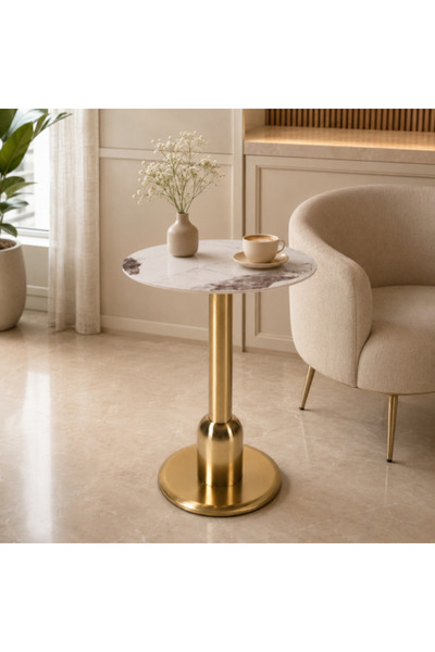 on home طاولات طعام فردية، طاولة مقهى سيراميك مربعة مقاس 70 × 70 سم - ذهبي