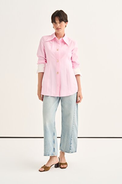 EBU Prive Women's Contrast Fit Form Padded Shirt Pink