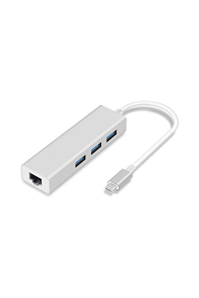 Streak Type-C to Ethernet RJ45 LAN Çevirici ve 3 Port USB 3.0 Çoklayıcı