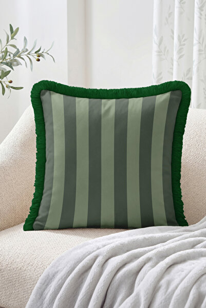 Realhomes Vertical Stripes Modern Design Fringed Throw Pillow Cover Decorativ...