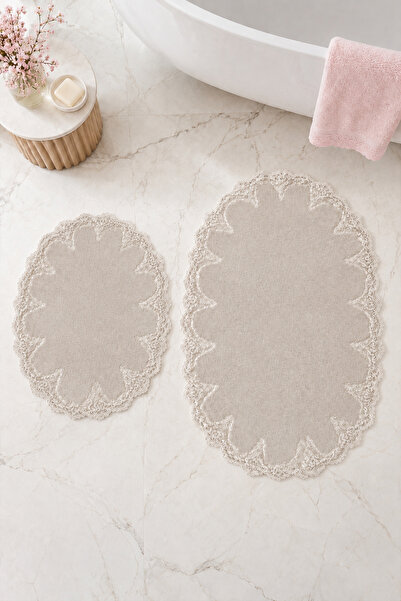 Teksev Lace 2-Piece Non-Slip Base Bath Mat Set, Lace Washable Bath Set Akira