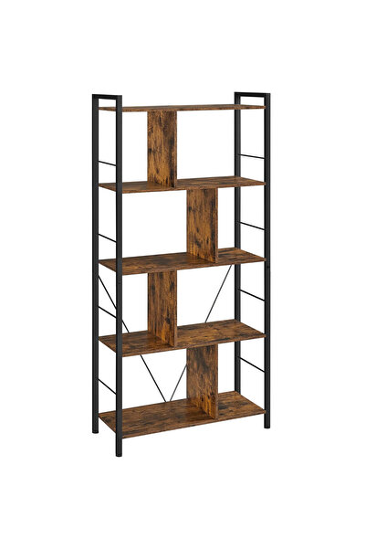 VASAGLE Bibliotecă din lemn cu 5 rafturi, stil industrial, 30x74x150cm, maro ...