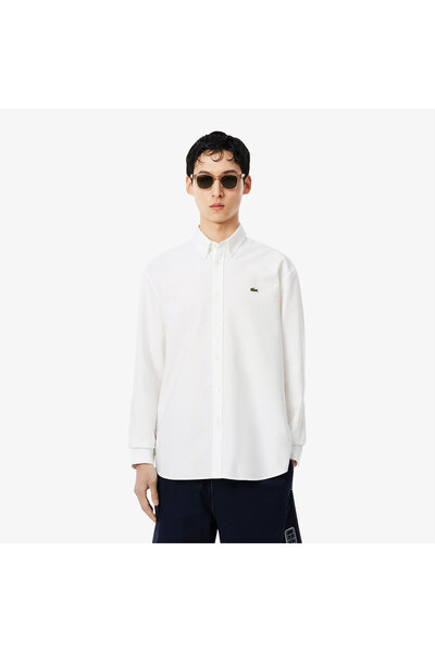 Lacoste Erkek Regular Fit Düğmeli Yaka Beyaz Gömlek