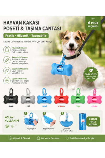 BLUE SİDE 1 Adet Köpek Kaka Poşeti Taşıma Çantası Kemik Şekilli Poşet Dispens...