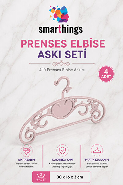 smarthings 4'lü Prenses Elbise Askısı - Dekoratif Çocuk ve Bebek Kıyafet Askısı