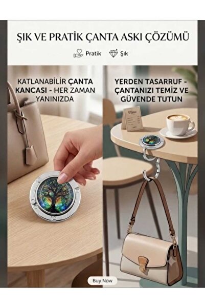 segyhome Taşınabilir Masa Kenarı Katlanır Çanta Askılığı - Desenli Çanta Tutu...