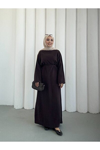 She Olive Tensel Kumaş Kemer Detaylı Tesettür Elbise - boy | 140 cm | 1-2 Bed...