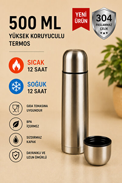 Bolindirim Çelik Termos , Yarım Litre , Çift Katlı