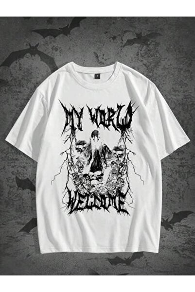 29CUN تي شيرت MY WORLD Lightning Skull Print للرجال برقبة دائرية وأكمام قصيرة...