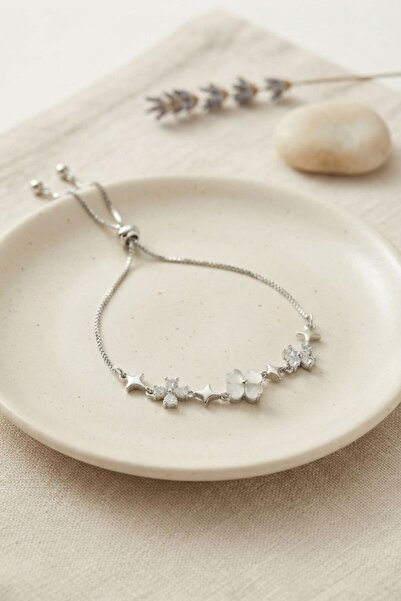 norsary Silver Color Zircon Stone Brass Pearlescent Clover Model Elevator Bra...