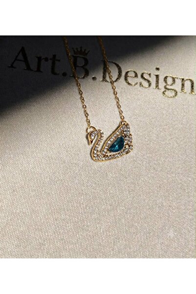 ArtBDesign Blue Swan / Çelik Mavi Taşlı Kuğu Kolye