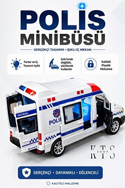 KTS SHOP Oyuncak Polis Minibüsü Sesli Işıklı Kapıları Açılan Sürtmeli Polis A...