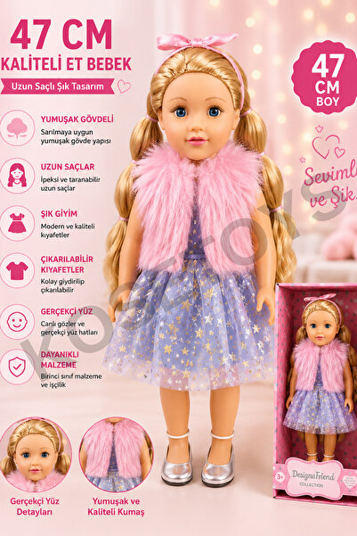 kosetoys Kız Oyuncak Bebek 47 cm Boyunda Tarz Ve Şık Yumuşak Gövde Ve Uzun Saçlı