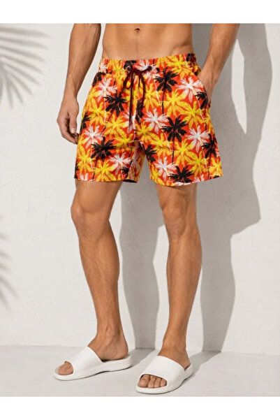 Veraura Lifestyle Men's Tropical Patterned Swim Shorts with Zipper Pockets an...