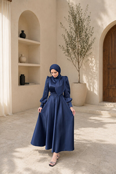 Nika Fashion Bera Saten Abiye Lacivert
