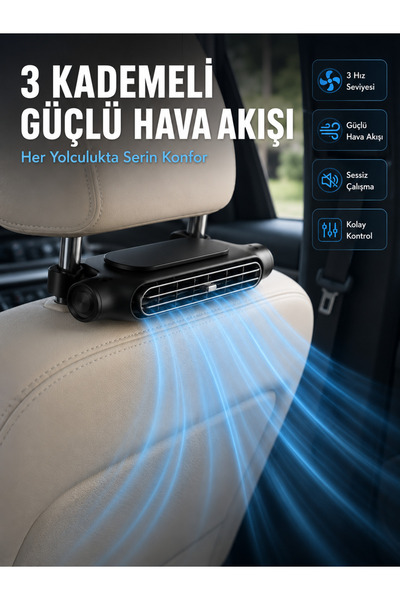 Lisinya Taşınabilir Araç Koltuk Fanı Sessiz Çalışan USB Şarjlı Boyun Soğutucu -