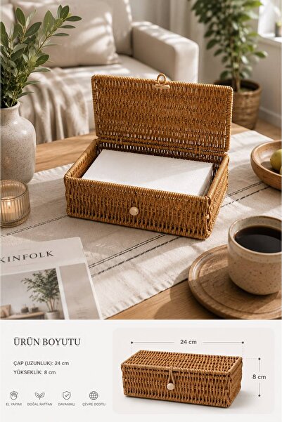 NEWNOW Urban Covered Natural Rattan Wicker Napkin Holder Decorative Desktop N...