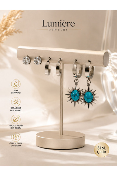 LUMİERE JEWELRY LUMİERE EGE 3’LÜ ÇELİK KÜPE SETİ