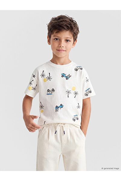 LC Waikiki Original Oval Collar Patterned Boy's T-Shirt