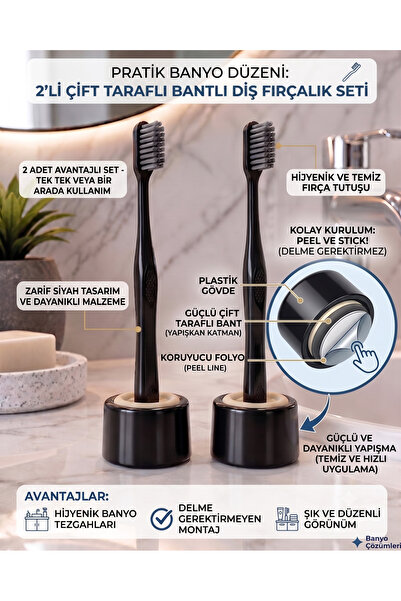 LUCES DESİGN 2 Adet Çok Amaçlı Kendinden Yapışkanlı Banyo Düzenleyici Diş Fır...