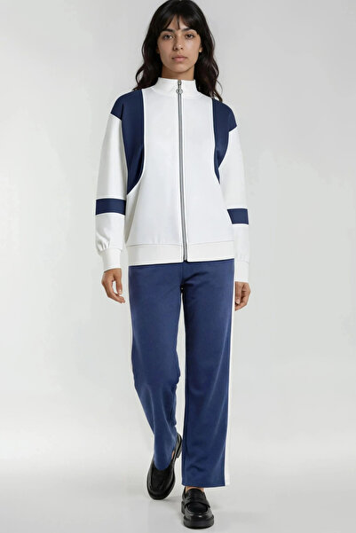 fiolin Soft Touch Color Blocked Modal Textured Zippered Tracksuit Set