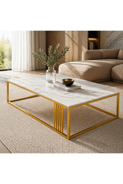 Rovitech Măsuță de cafea dreptunghiulară, design nordic, aspect de marmură al...