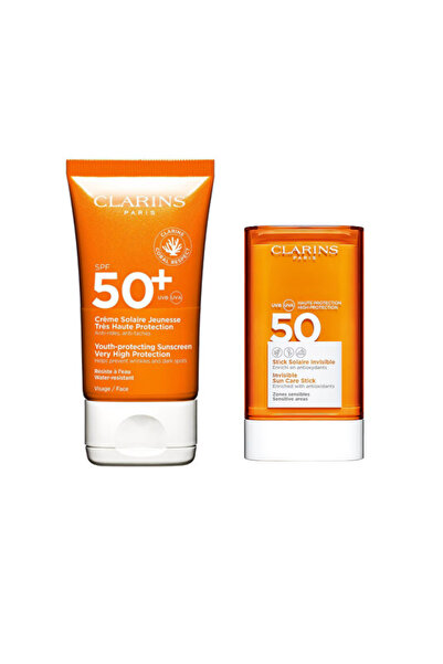Clarins كريم حماية للوجه للشباب 50 مل. عصا حماية من الشمس بعامل حماية 50 مل. ...