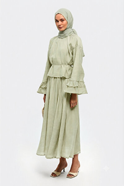 Moda Aydın Butik Women's Volan Sleeve Double Skirt Set M41675 - Mold Green