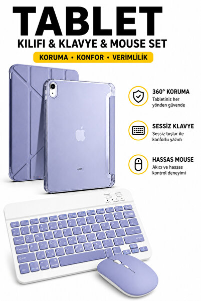 Rabbit Tech iPad A16 11İnç 2025 Uyumlu Standlı Tablet Kılıfı + Bluetooth Klav...