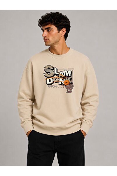 herkesemoda Slam Dunk Print Detailed Crew Neck 2-Thread Sweatshirt