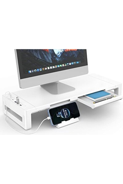 LBMT حامل شاشة قابل للطي، حامل شاشة كمبيوتر للمكتب مع منفذ USB 3.0 ومنفذ شحن،...
