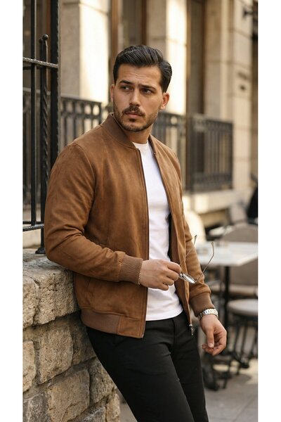 Veraura Lifestyle Men's Front-Zippered Jacket with Lined Suede Pockets Inside