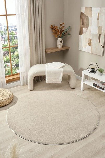 Ellya Home Puffy Yuvarlak Antrasit Peluş Halı Yumuşak Dokulu Düz Renk Modern ...