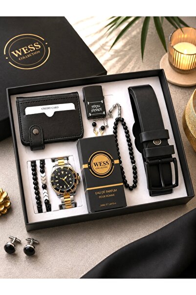 wesscollection Erkek Hediye Seti Metal Kordon Kol Saati Cüzdan Kemer Parfüm T...